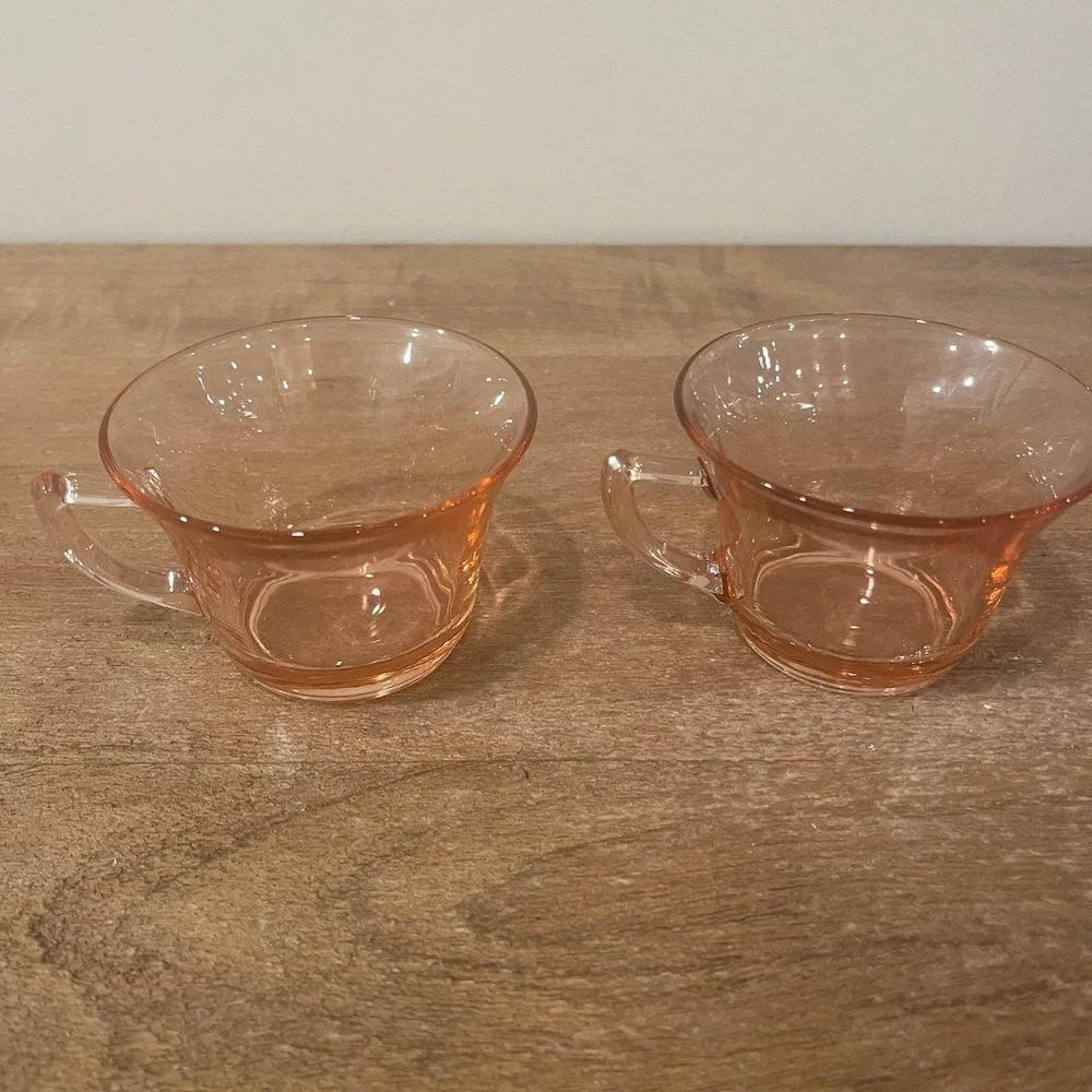 Set of 4 Vintage Fostoria Pink Depression Glass Tea Cups No‎ Saucers 1930s/40s